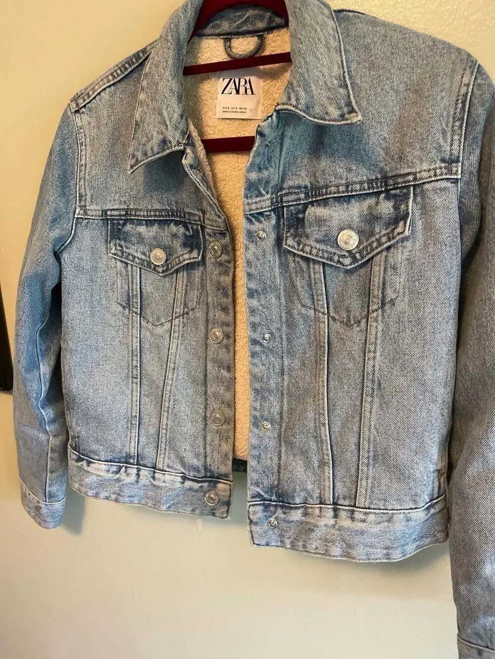 Zara Women's Sz.S Light Wash Sherpa-Lined Jean ‎ Jacket, Vintage